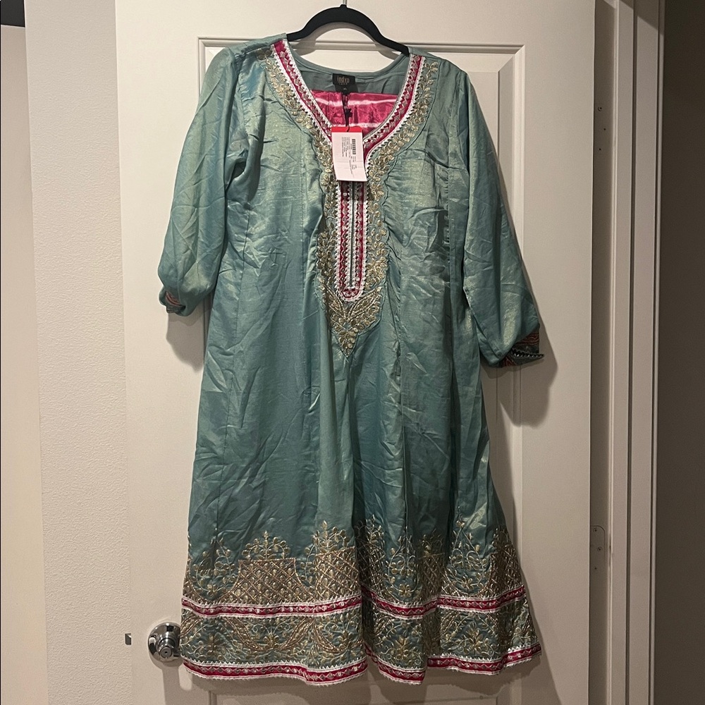House of Indya Pista green Elegant Pink Embroidered Suit salwar kameez XL 44 - Picture 5 of 7